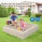 Costway Kids Sandbox with Cover Bottom Liner Backyard Beach HDPE Sandpit for Outdoor Play Brown/White/Gray